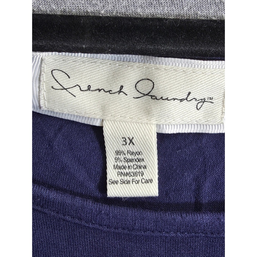 French Laundry Tunic Top Plus Size XXX 3X Blue Soft Silver Bead‎ PeekABoo Sleeve - Picture 3 of 7